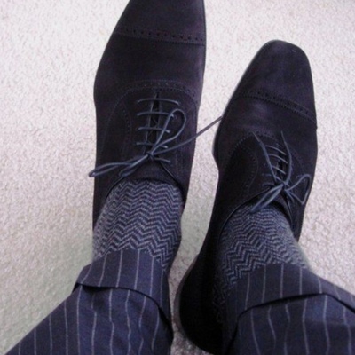 Genuine leather navy blue suede oxford cap toe lace up dress wear shoes limited edition - Thumbnail 5