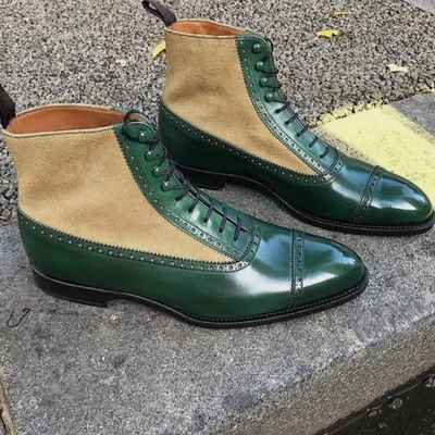 Captoe casual wear ankle high lace up fastening ideal christmas handmade dress green beige boot - Thumbnail 4