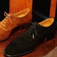 Black  Suede Wingtip Design Stylish Lace Up Brogues Formal Shoes, Bespoke Handmade Shoes - Thumbnail 1