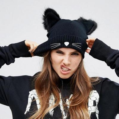 Cute cat whisker embroidered beanie