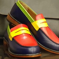 Men Multi Color Loafer Shoes - Thumbnail 1