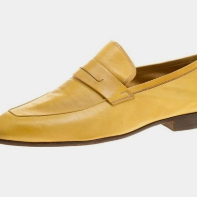 Classic decent handmade men's yellow loafer office wear in genuine leather shoes