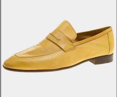 Classic Decent Handmade Men's Yellow Loafer Office Wear In Genuine Leather Shoes