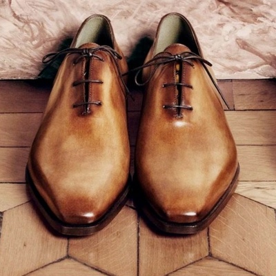 Handmade men's leather oxfords two tone plain toe party wear lace up shoes - Thumbnail 5