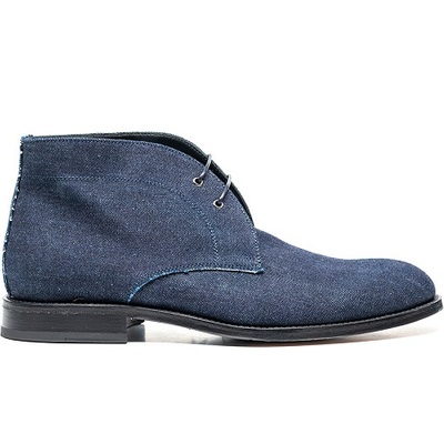 Handmade mens fashion lace up chukka boots, men blue denim fabric ankle boots, mens casual boots - Thumbnail 1