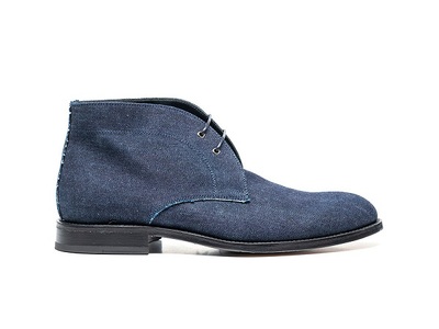 Handmade Mens fashion lace up chukka boots, Men blue denim fabric ankle boots, Mens casual boots