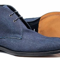 Handmade Mens fashion lace up chukka boots, Men blue denim fabric ankle boots, Mens casual boots - Thumbnail 2