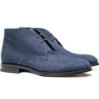 Handmade Mens fashion lace up chukka boots, Men blue denim fabric ankle boots, Mens casual boots - Thumbnail 1