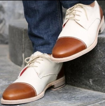 Elegant Best Brown White Cap Toe Shoes,Handmade Leather Lace Up Formal Wear Shoes