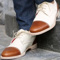 Elegant Best Brown White Cap Toe Shoes,Handmade Leather Lace Up Formal Wear Shoes - Thumbnail 1