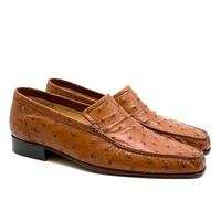 Handmade Men Classy Style Brown Ostrich Texture Leather Moccasin Shoes Dress Shoes - Thumbnail 1