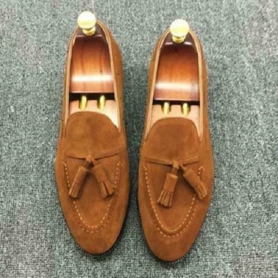 Mens Pointed Toe Suede Tassels Punk Business Slip On Loafers Casual Vogue