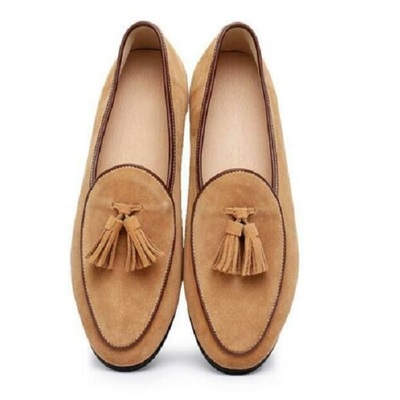 Men real suede slip on loafers fashion dress casual party tassels shoes england 