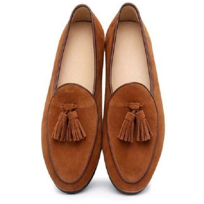 Mens real suede slip on loafers fashion dress casual party tassels shoes