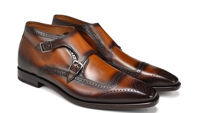 Handmade Men's Cognac Calf skin Leather Boots, Men Double Monk Lather Dress Shoe