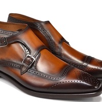 Handmade Men's Cognac Calf skin Leather Boots, Men Double Monk Lather Dress Shoe - Thumbnail 4