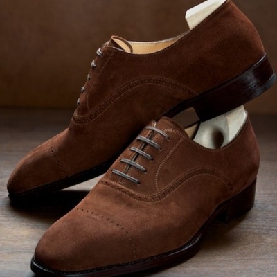 Tobbaco brown suede bespoke oxford cap toe lace up dress hand made shoes mens - Thumbnail 5