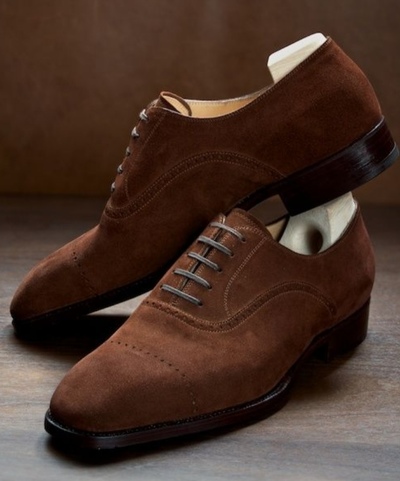 Tobbaco Brown Suede Bespoke Oxford Cap Toe Lace Up Dress Hand Made Shoes Mens
