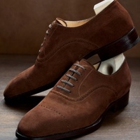 Tobbaco Brown Suede Bespoke Oxford Cap Toe Lace Up Dress Hand Made Shoes Mens - Thumbnail 1