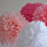 7 Paper Pom Poms | Girl Baby Shower | Princess Birthday Party | Custom Colors - Thumbnail 3
