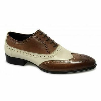 Mens Formal Two Tone Brown And White Brogue Oxford Wingtip Wedding Shoes