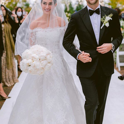 Elegant a-line off the shoulder long sleeve white lace wedding dress - Thumbnail 3