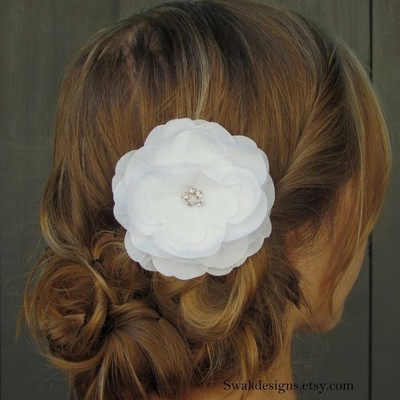 Ivory peony silk rose rhinestones bridal comb