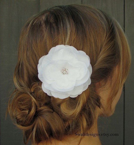 IVORY PEONY Silk Rose Rhinestones Bridal Comb