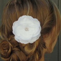IVORY PEONY Silk Rose Rhinestones Bridal Comb - Thumbnail 1