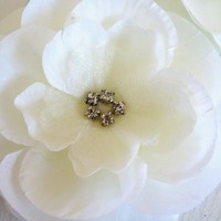 IVORY PEONY Silk Rose Rhinestones Bridal Comb - Thumbnail 2