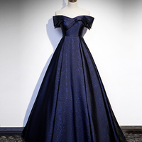 Blue satin long ball gown dress formal dress - Thumbnail 6