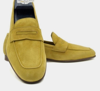 Yellow Christmas Penny Style Loafer Handmade Shoes Limited Edition