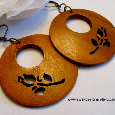 Large wooden rose earrings 