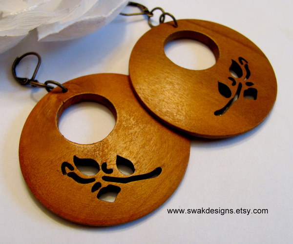 Large Wooden Rose Earrings 