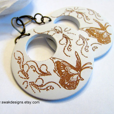 Large wooden rose clip-on bohemian earrings