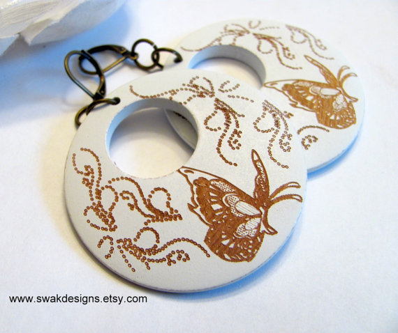 Large Wooden Rose CLIP-ON Bohemian Earrings