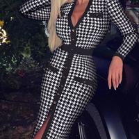 Women'S Houndstooth Stitching Dress - Thumbnail 1