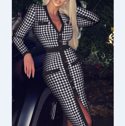 Women'S Houndstooth Stitching Dress