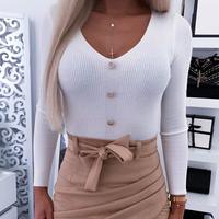 Sexy Tight V-Neck Long Sleeve Shirt - Thumbnail 1