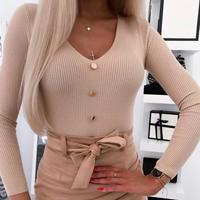 Sexy Tight V-Neck Long Sleeve Shirt - Thumbnail 2