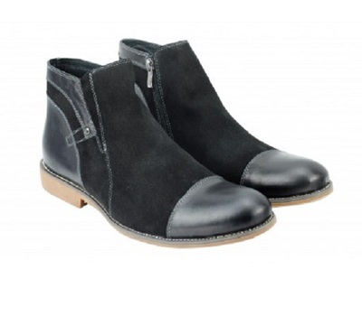 Ankle Boots Black Color Zipper Closer Cap Toe Suede Man Leather Shoes