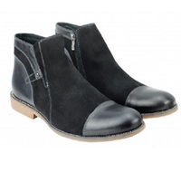 Ankle Boots Black Color Zipper Closer Cap Toe Suede Man Leather Shoes - Thumbnail 1