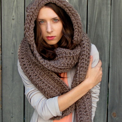 Oversized hooded scarf, the lofty wool hooded scarf, mortar brown or choose your color