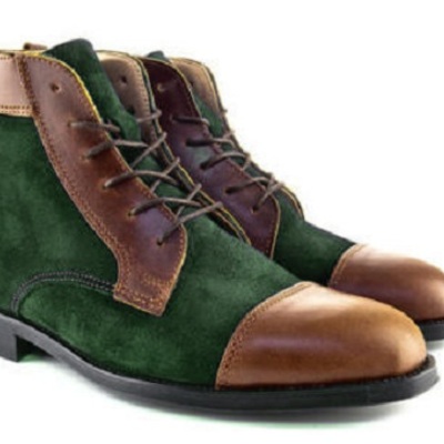 Ankle boots two tone cap toe suede leather lace up man leather shoes - Thumbnail 2