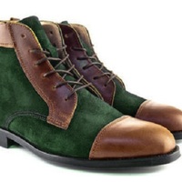 Ankle Boots Two Tone Cap Toe Suede Leather Lace Up Man Leather Shoes - Thumbnail 1