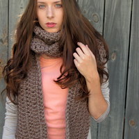 Oversized Hooded Scarf, The Lofty Wool Hooded Scarf, Mortar Brown or Choose your Color - Thumbnail 1