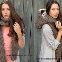 Oversized Hooded Scarf, The Lofty Wool Hooded Scarf, Mortar Brown or Choose your Color - Thumbnail 2