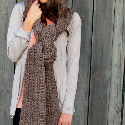 Oversized hooded scarf, the lofty wool hooded scarf, mortar brown or choose your color