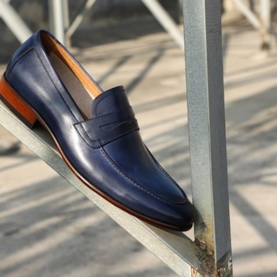 Handmade decent navy loafer moccasin genuine leather christmas sale shoes