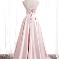 Pink satin long prom dress pink evening dress - Thumbnail 3